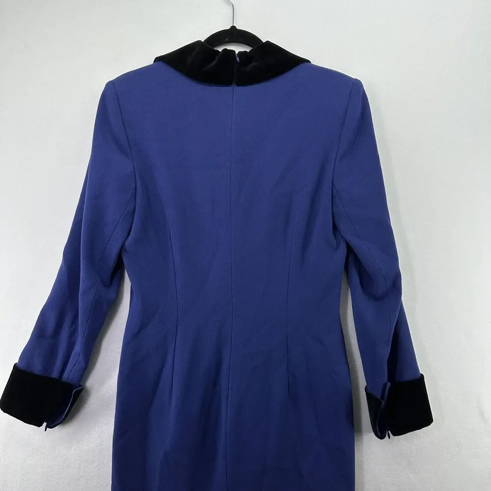 Vintage CELINE PARIS Wool Velvet Collar Cuffs Dress Purple Long Sleeves Sz 38 - Picture 11 of 16
